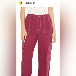 Forever 21 Burgundy Wide Leg Cargo Utility Pants. Size L